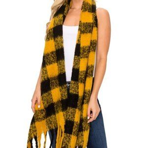 Mustard Yellow & Black Buffalo Plaid Winter Fringe Scarf